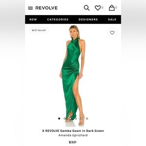 Amanda Uprichard Samba Gown in dark green size XS